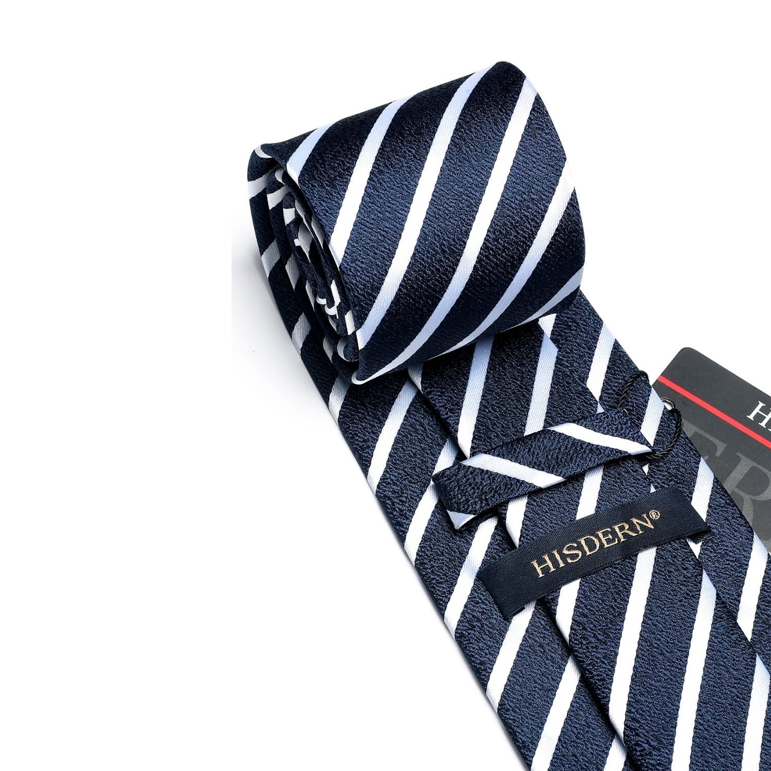 Hisdern Navy White Striped Business Tie Set