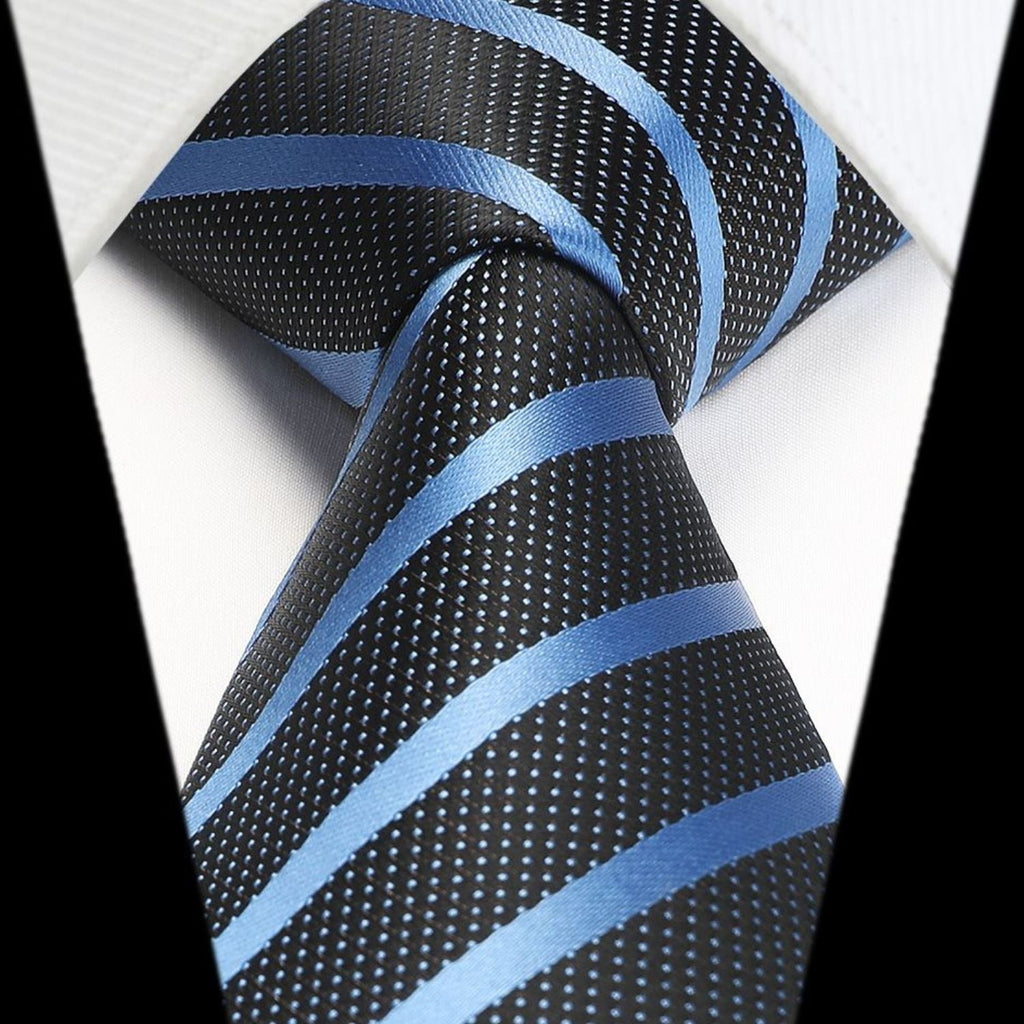 Hisdern Blue Black Striped Business Tie Set