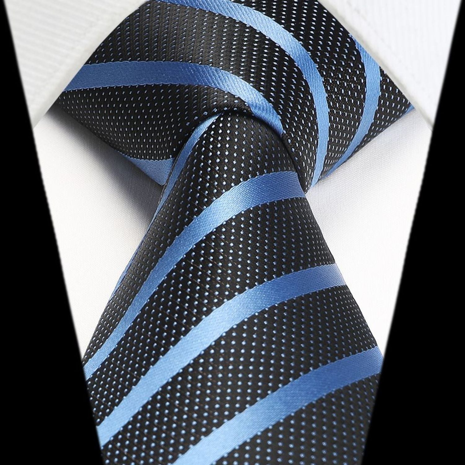 Hisdern Blue Black Striped Business Tie Set