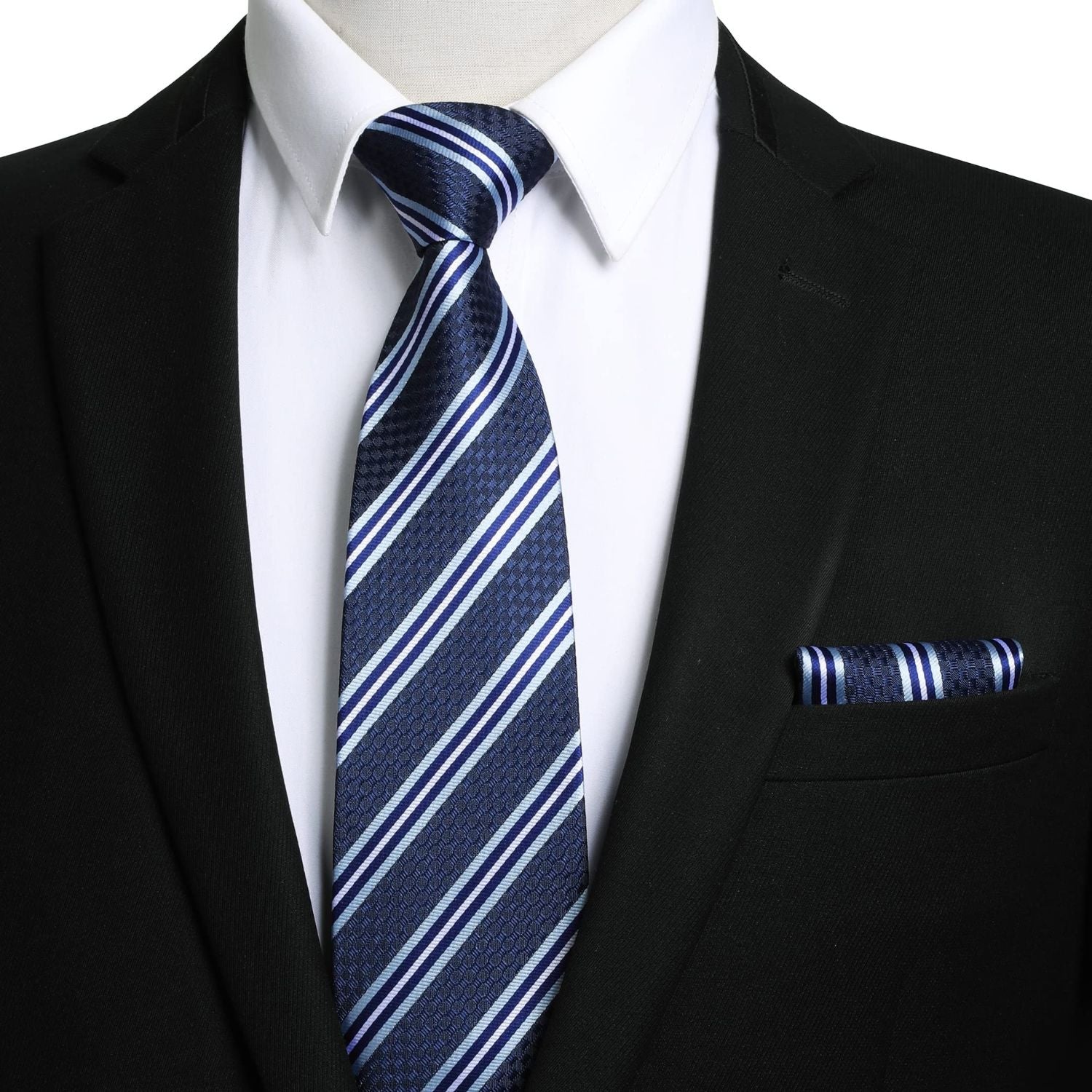 Hisdern Navy Blue Striped Business Tie Set