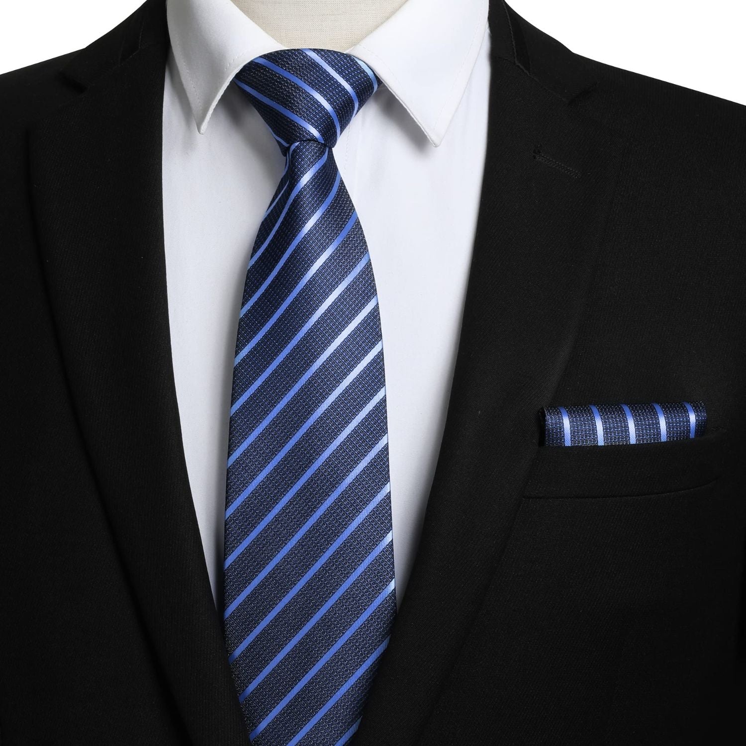 Hisdern Navy Blue Striped Business Tie Set