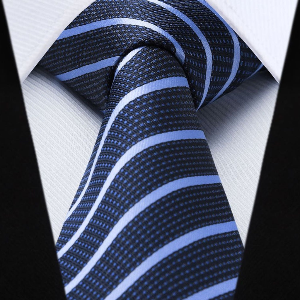 Hisdern Navy Blue Striped Business Tie Set