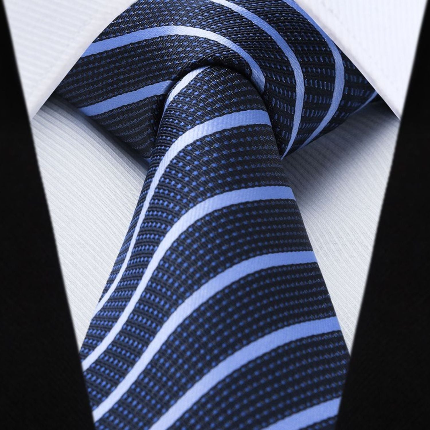 Hisdern Navy Blue Striped Business Tie Set