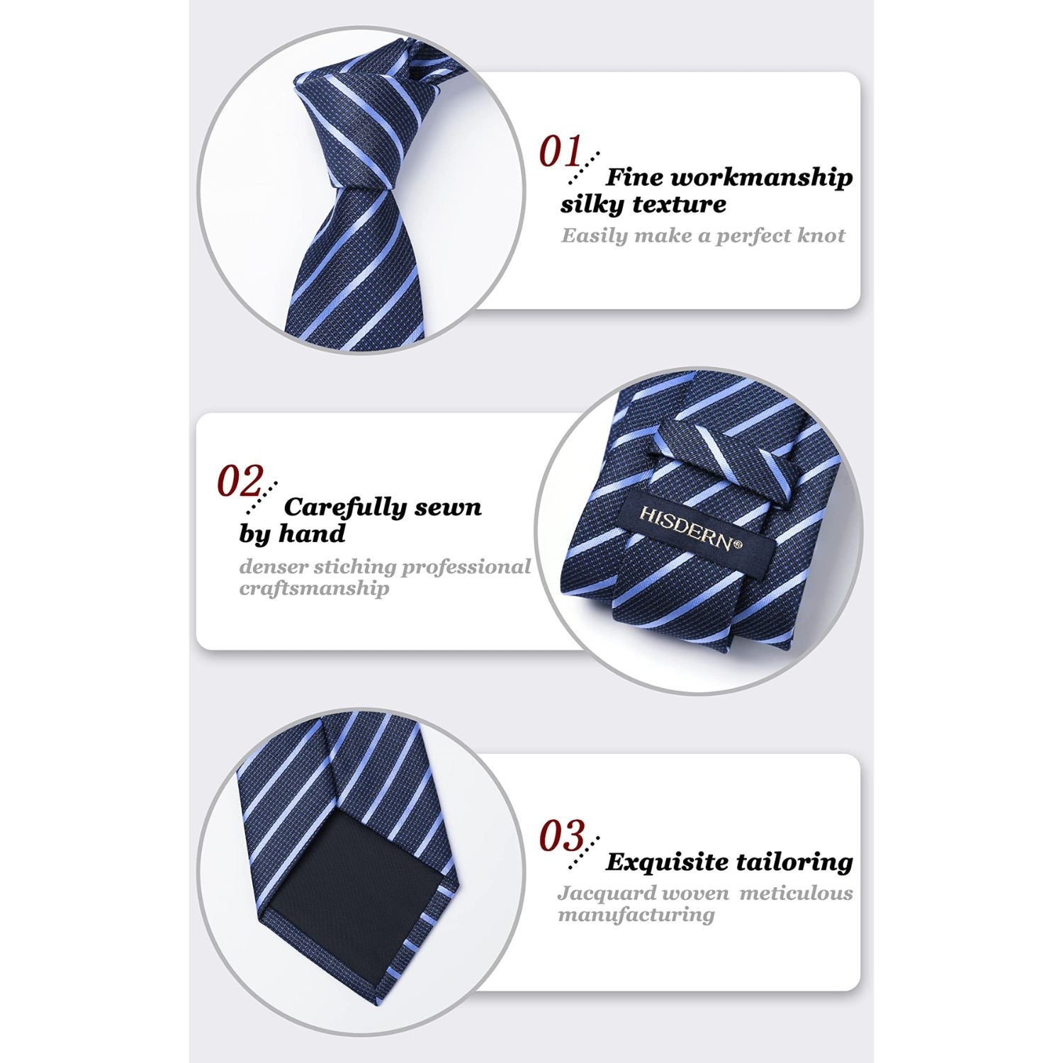 Hisdern Navy Blue Striped Business Tie Set