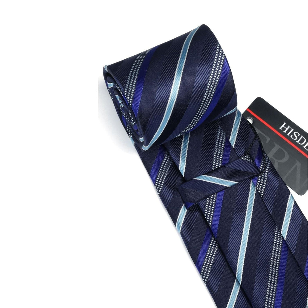 Hisdern Navy Blue Striped Business Tie Set