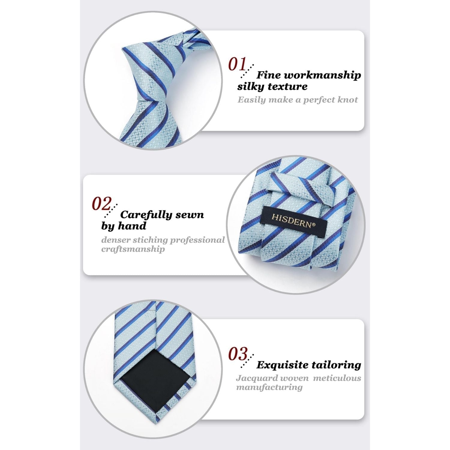 Hisdern Baby Blue Striped Business Accessories Set