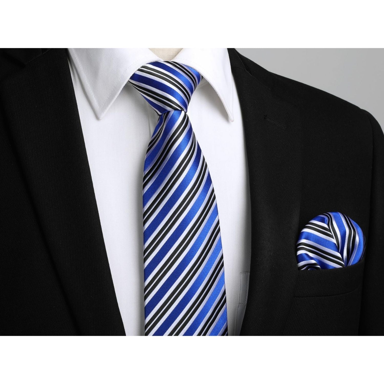 Hisdern Blue Black Striped Business Tie Set