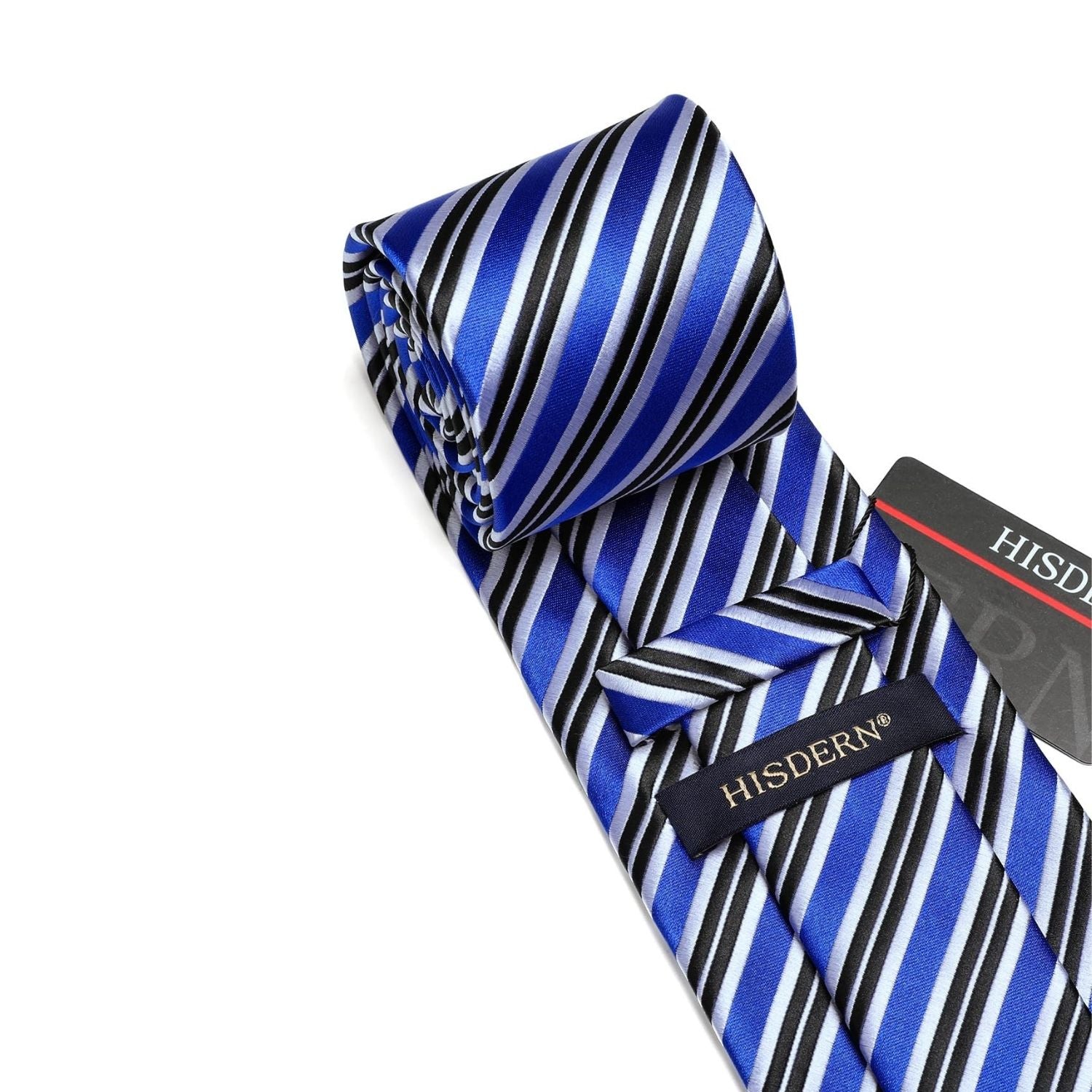 Hisdern Blue Black Striped Business Tie Set