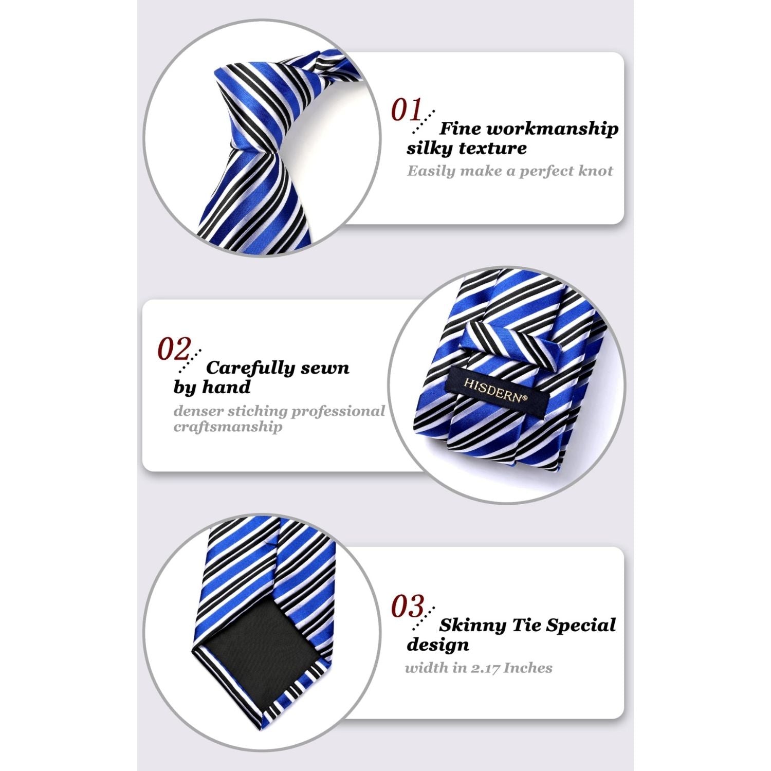 Hisdern Blue Black Striped Business Tie Set