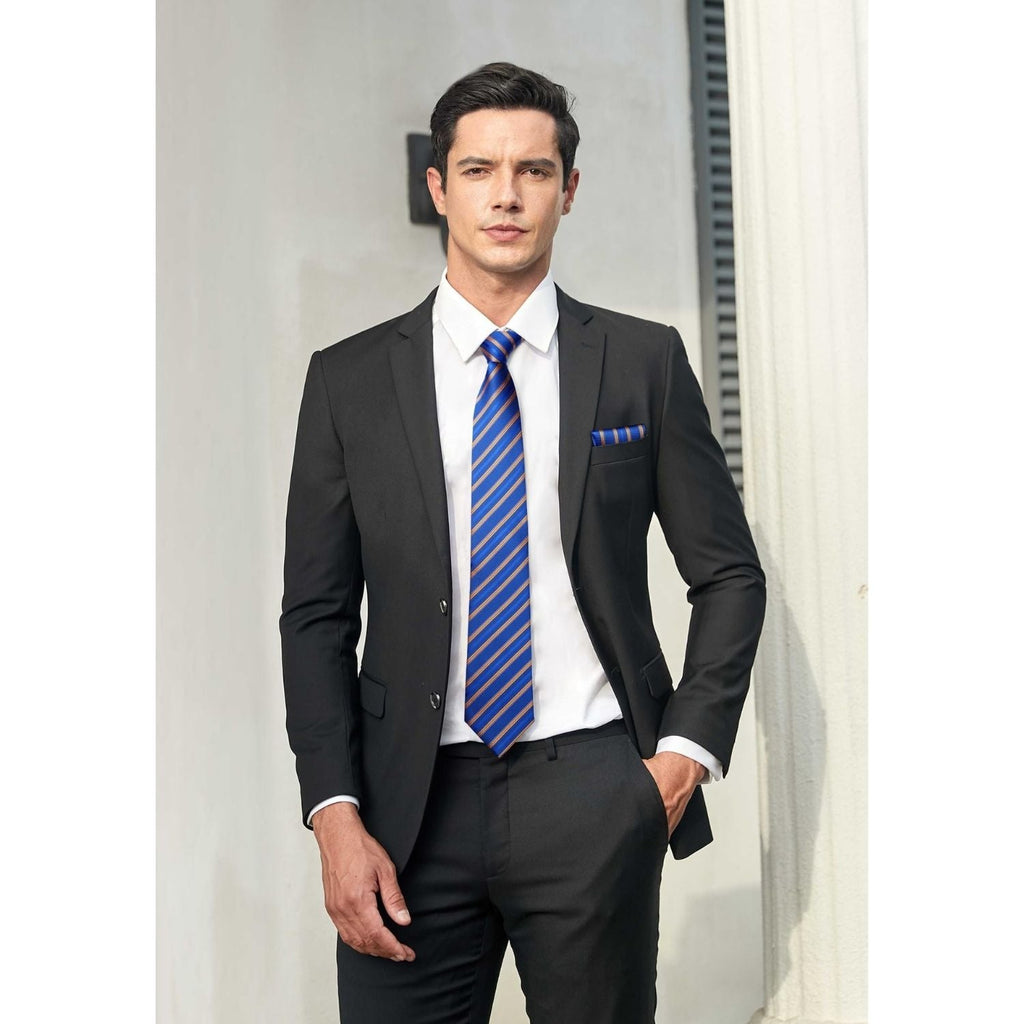 Hisdern Royal Blue Striped Business Accessories Set with Cufflinks