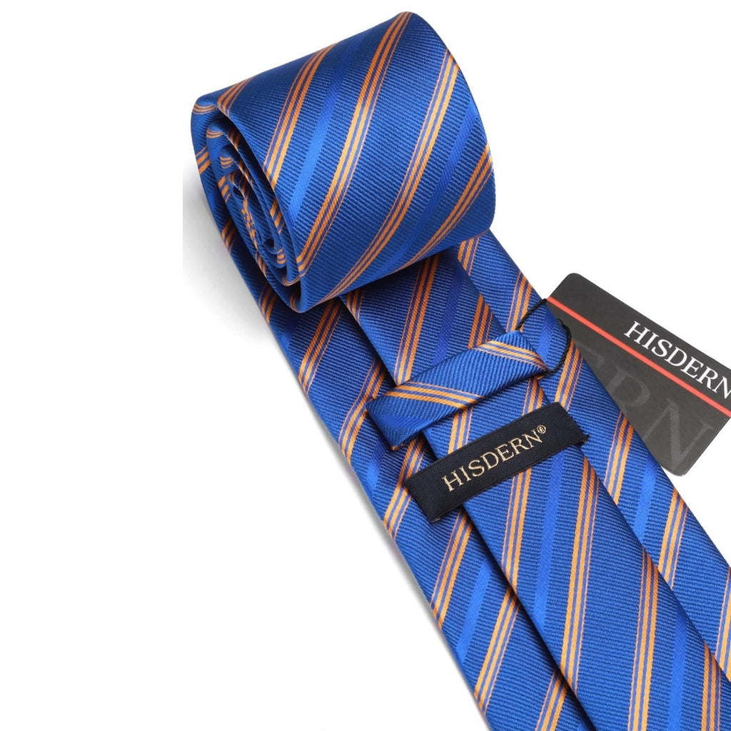 Hisdern Royal Blue Striped Business Accessories Set with Cufflinks