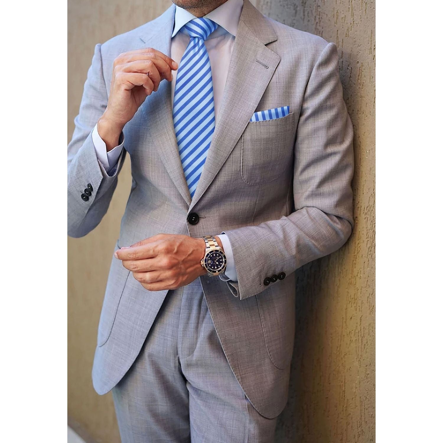 Hisdern Light Blue Striped Business Accessories Set