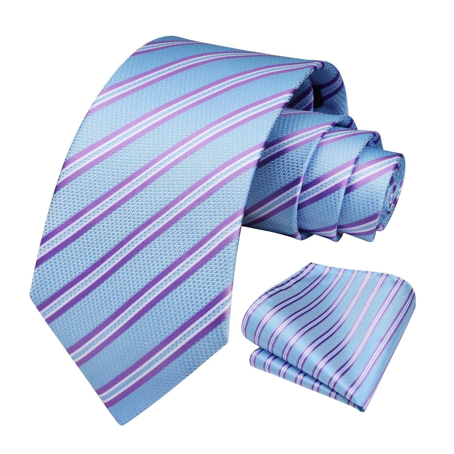 Stripe Tie Handkerchief Set - B-03-BLUE/PURPLE