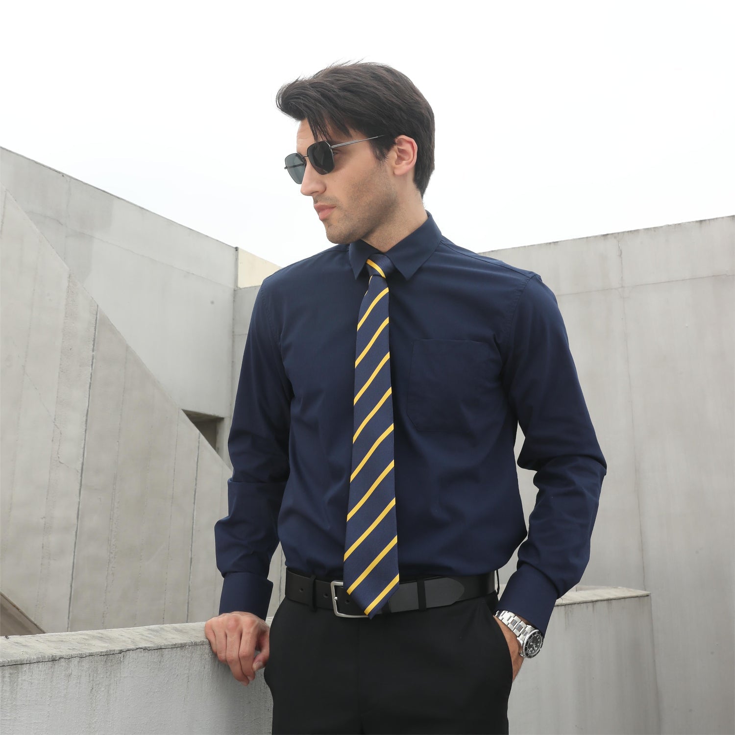 Hisdern Yellow Navy Striped Wedding Accessories Set