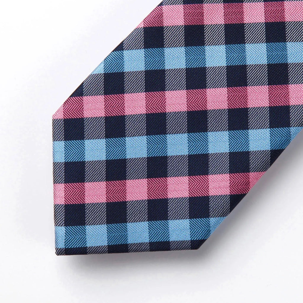 Hisdern Pink Blue Plaid Wedding Accessories Set