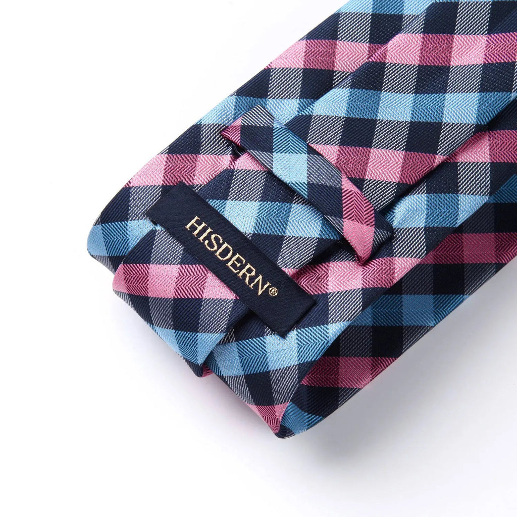 Hisdern Pink Blue Plaid Wedding Accessories Set