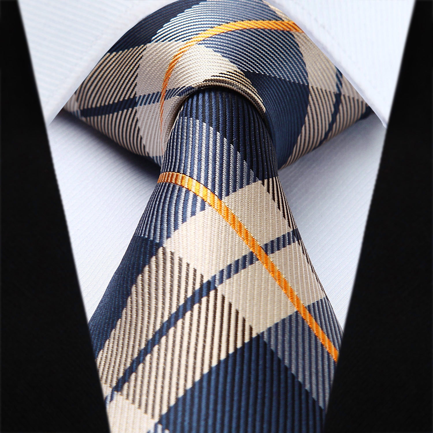 Hisdern Brown Navy Blue Plaid Tie Set For Groomsmen