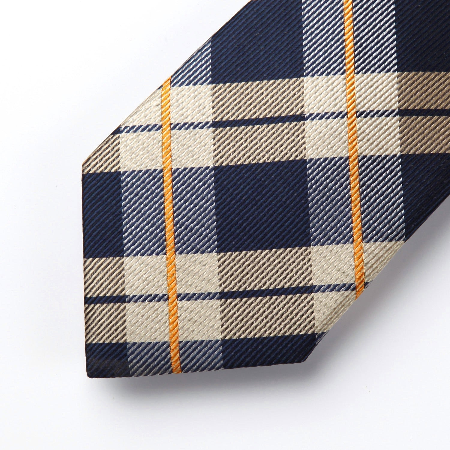 Hisdern Brown Navy Blue Plaid Tie Set For Groomsmen