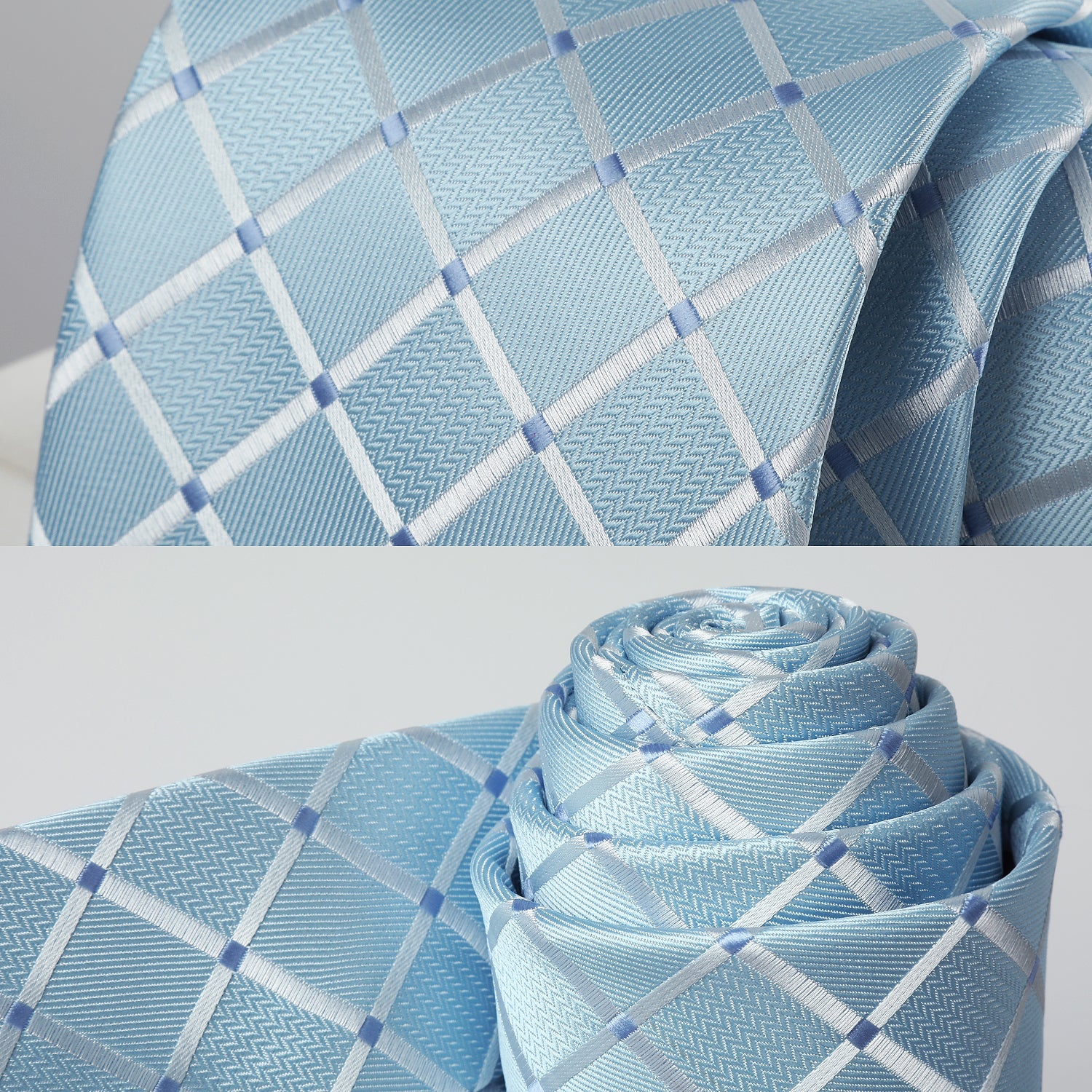 Hisdern Blue Plaid Pocket Square With Matching Tie