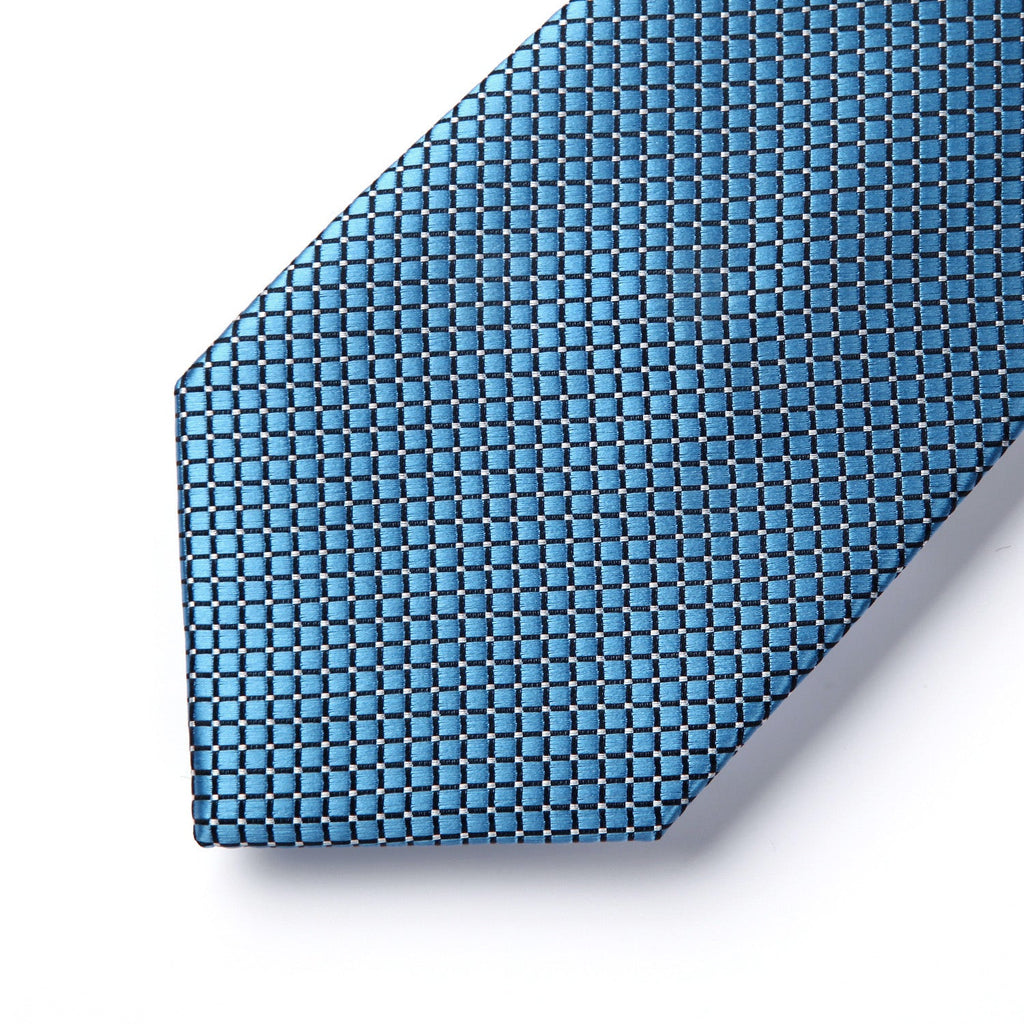 Hisdern Blue Plaid Pocket Square With Matching Tie