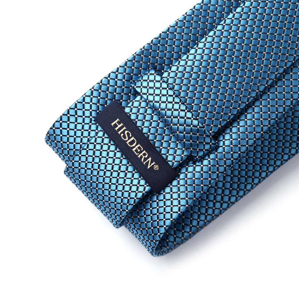 Hisdern Blue Plaid Pocket Square With Matching Tie