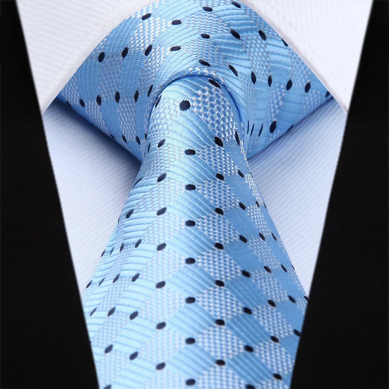 Hisdern Light Blue Plaid Pocket Square With Matching Tie