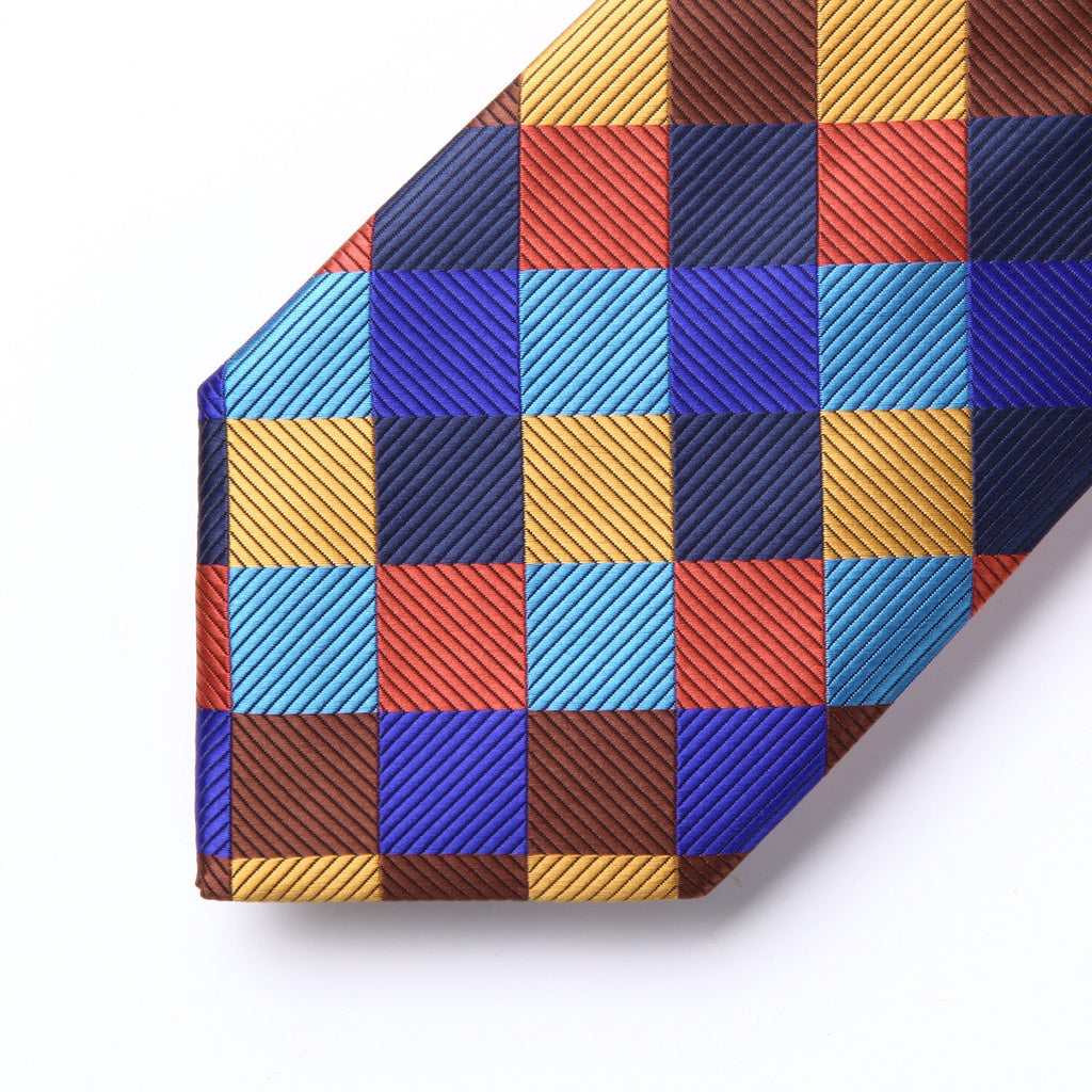 Hisdern Orange Blue Brown Plaid Wedding Accessories Set