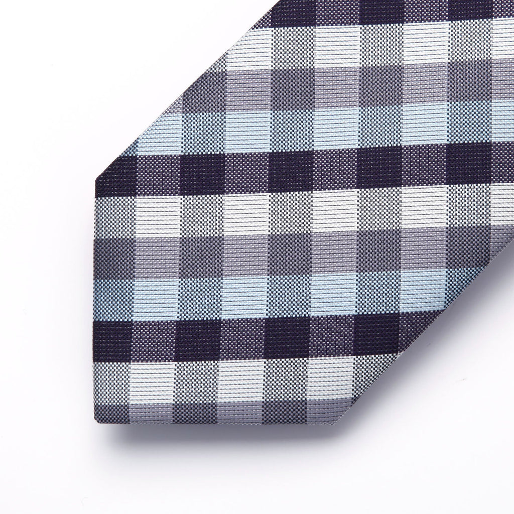 Hisdern Blue Grey White Plaid Business Tie Set