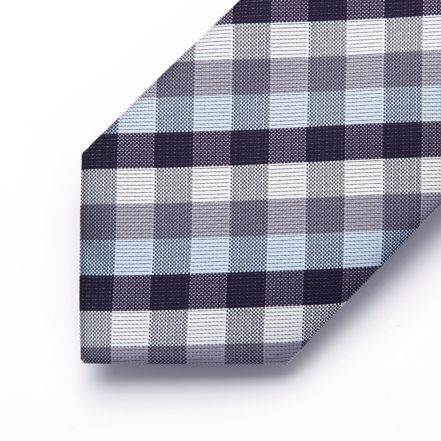Hisdern Blue Grey White Plaid Business Tie Set