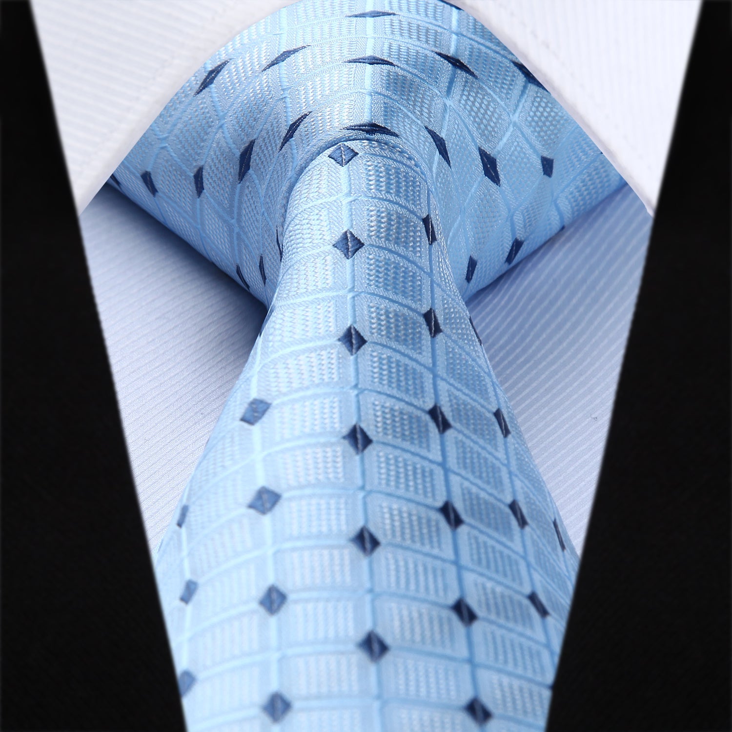 Hisdern Light Blue Navy Plaid Pocket Square With Matching Tie