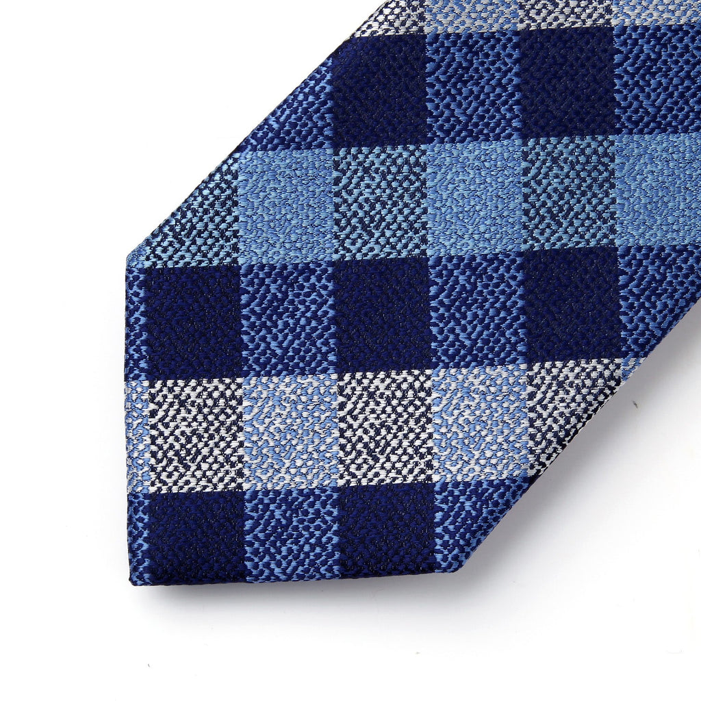 Hisdern Navy Blue Grey Plaid Business Tie Set