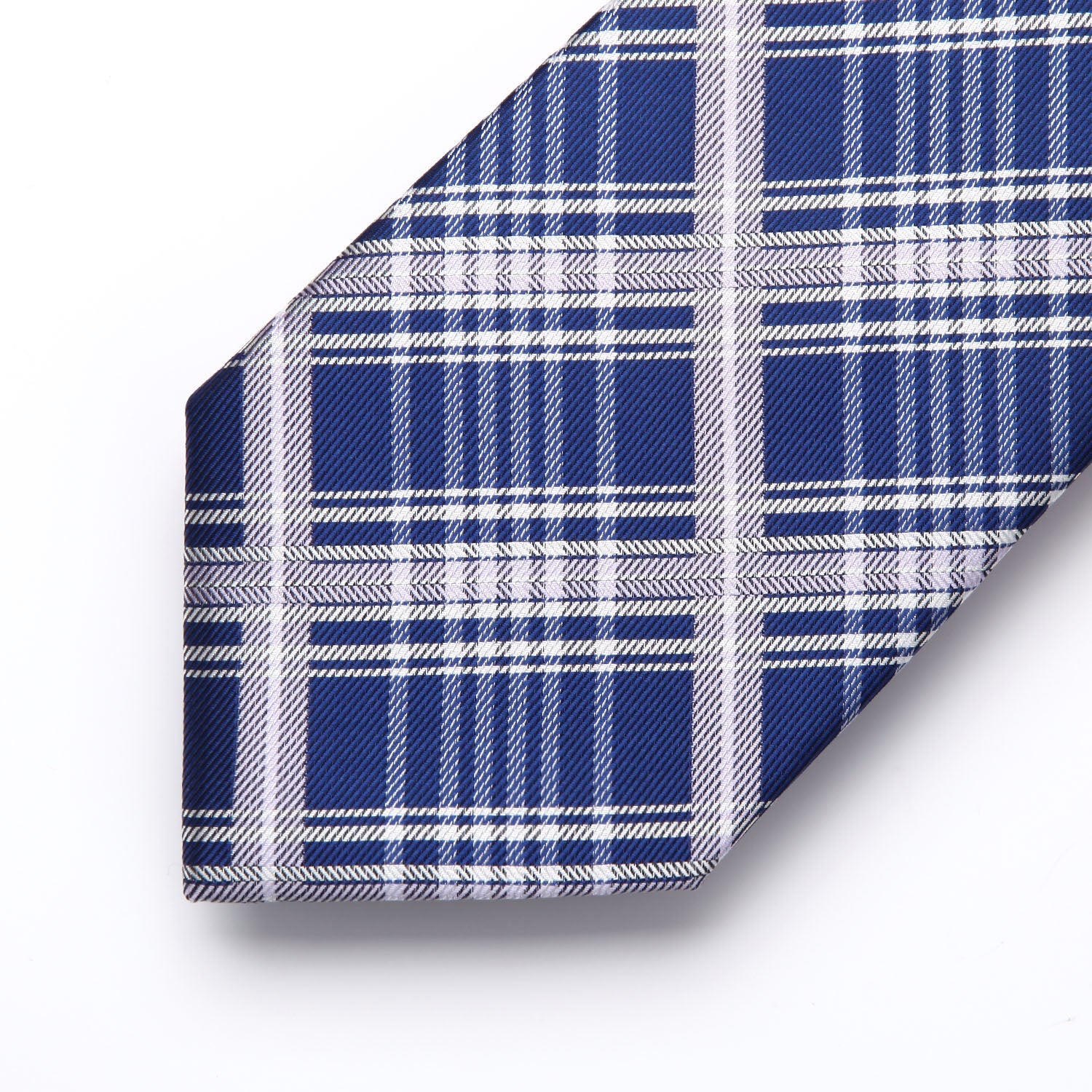 Hisdern Blue White Plaid Tie Set For Groomsmen