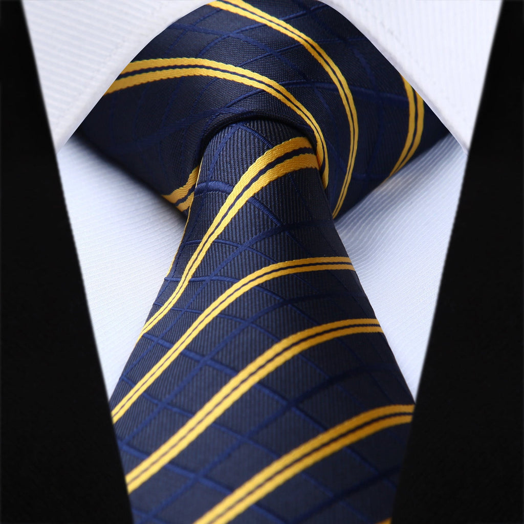 Hisdern Navy Blue Striped Business Tie Set