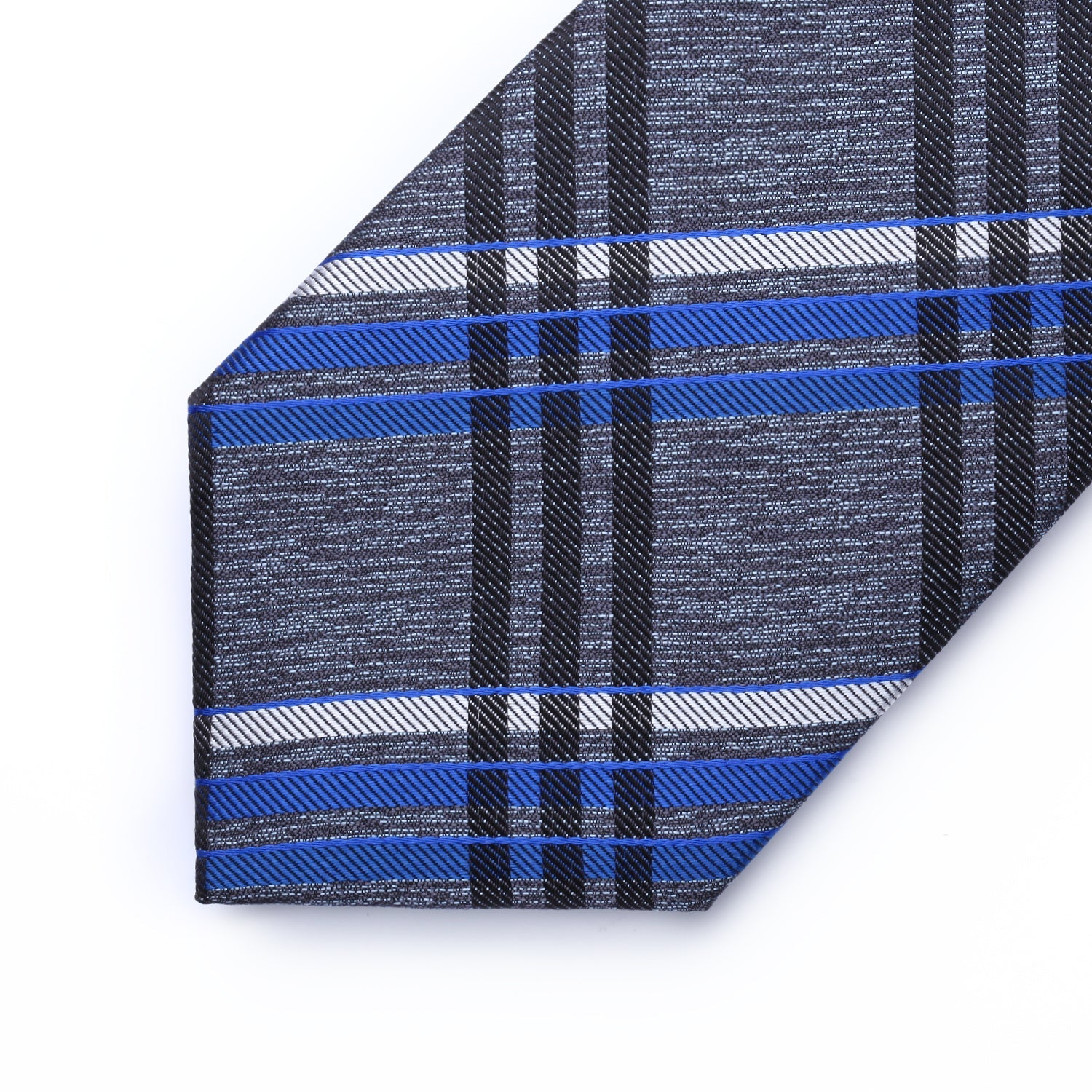 Hisdern Grey Blue Plaid Tie Set For Groomsmen