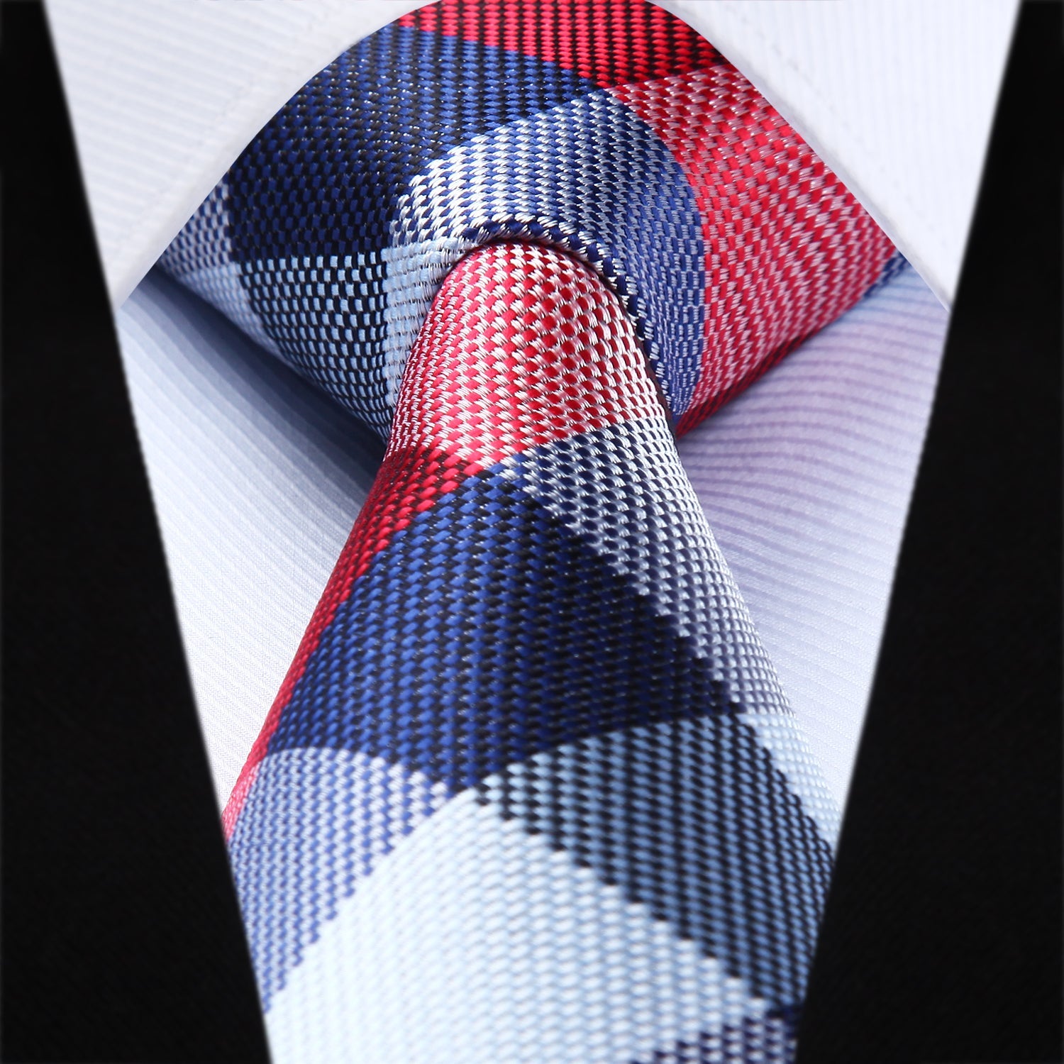 Hisdern Blue Red White Plaid Business Tie Set