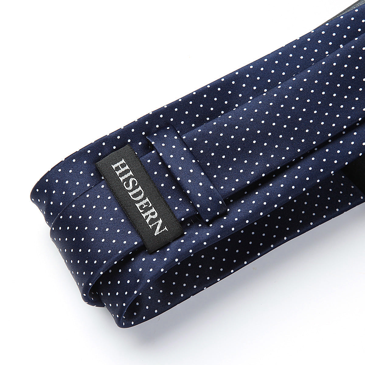 Hisdern Navy Blue Polka Dot Print Tie Set For Formal Events