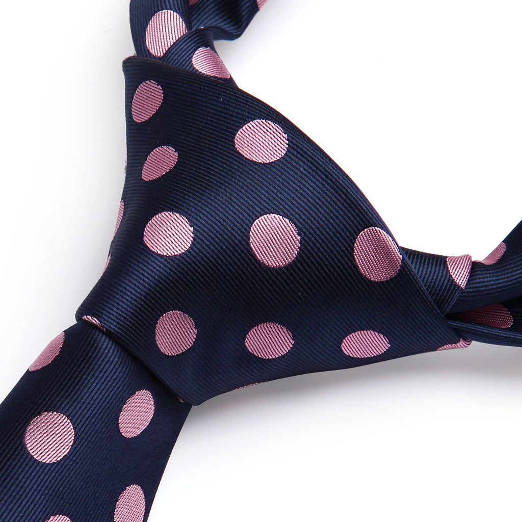 Hisdern Blue Pink Polka Dot Print Tie Set For Formal Events