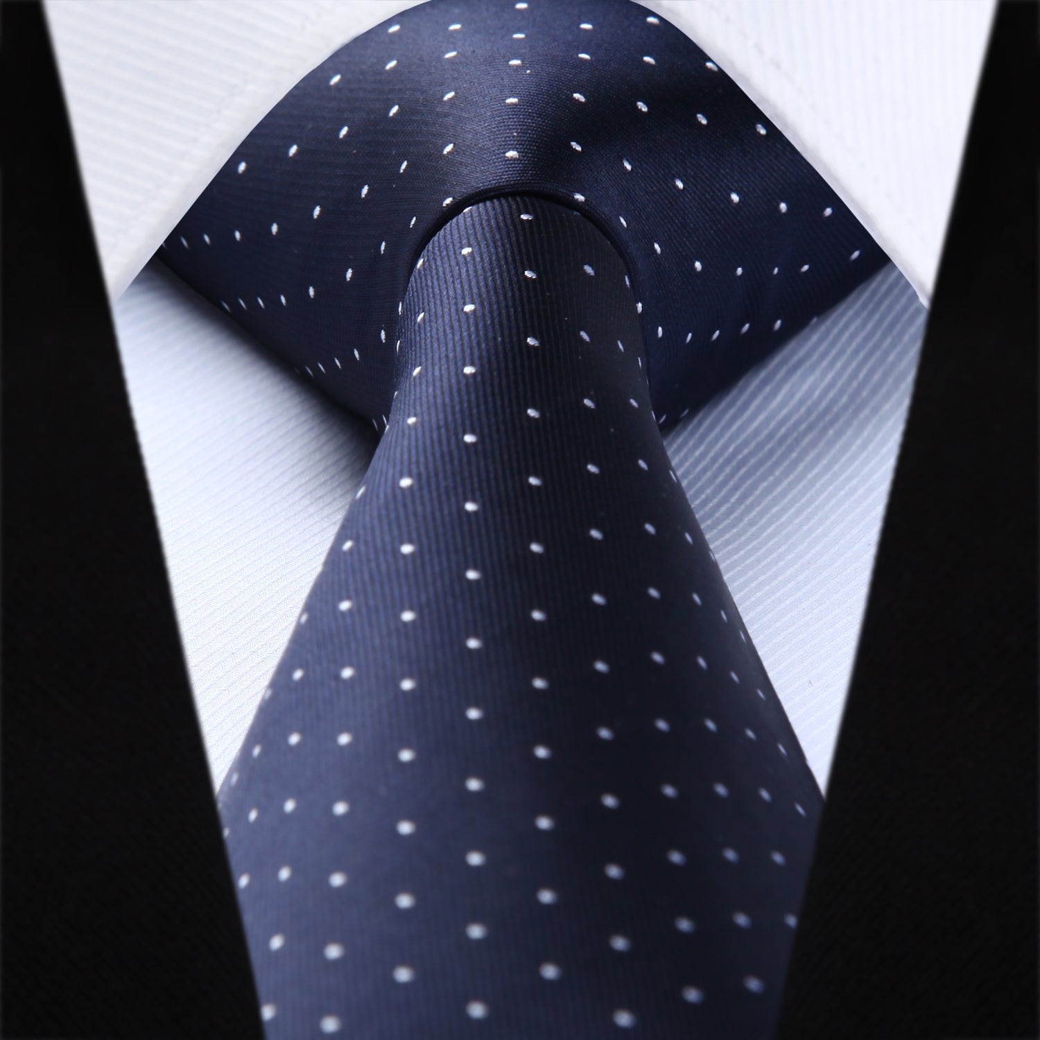 Hisdern Navy Blue Polka Dot Print Tie Set For Formal Events
