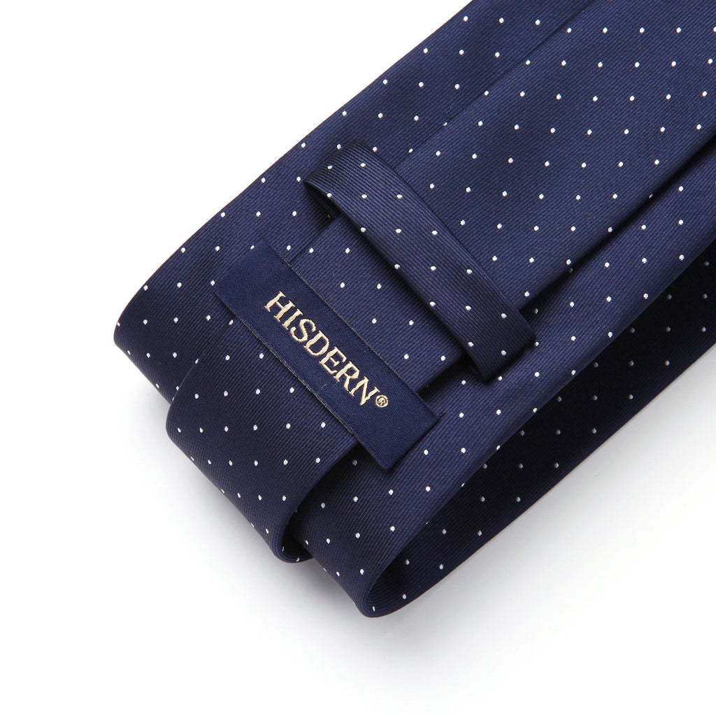 Hisdern Navy Blue Polka Dot Print Tie Set For Formal Events