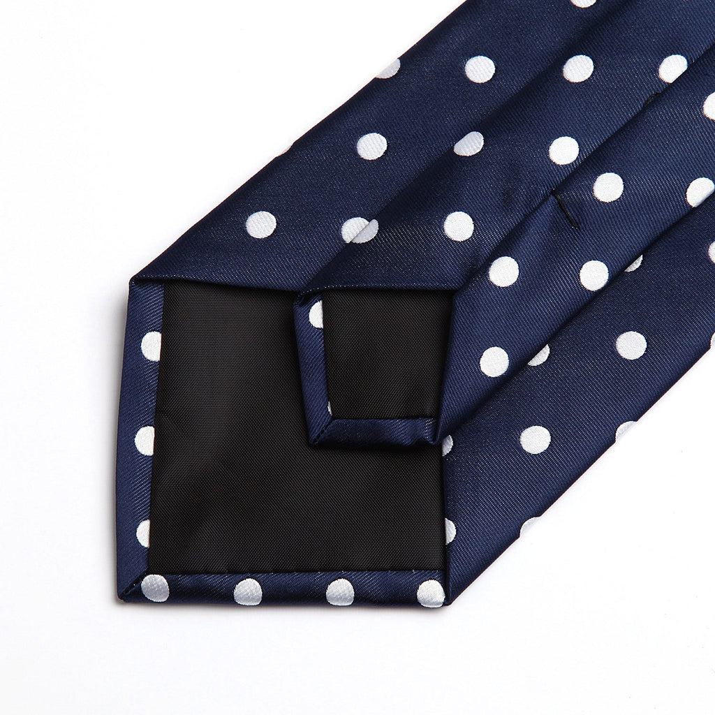 Hisdern Navy Blue Polka Dot Tie Set For Groomsmen