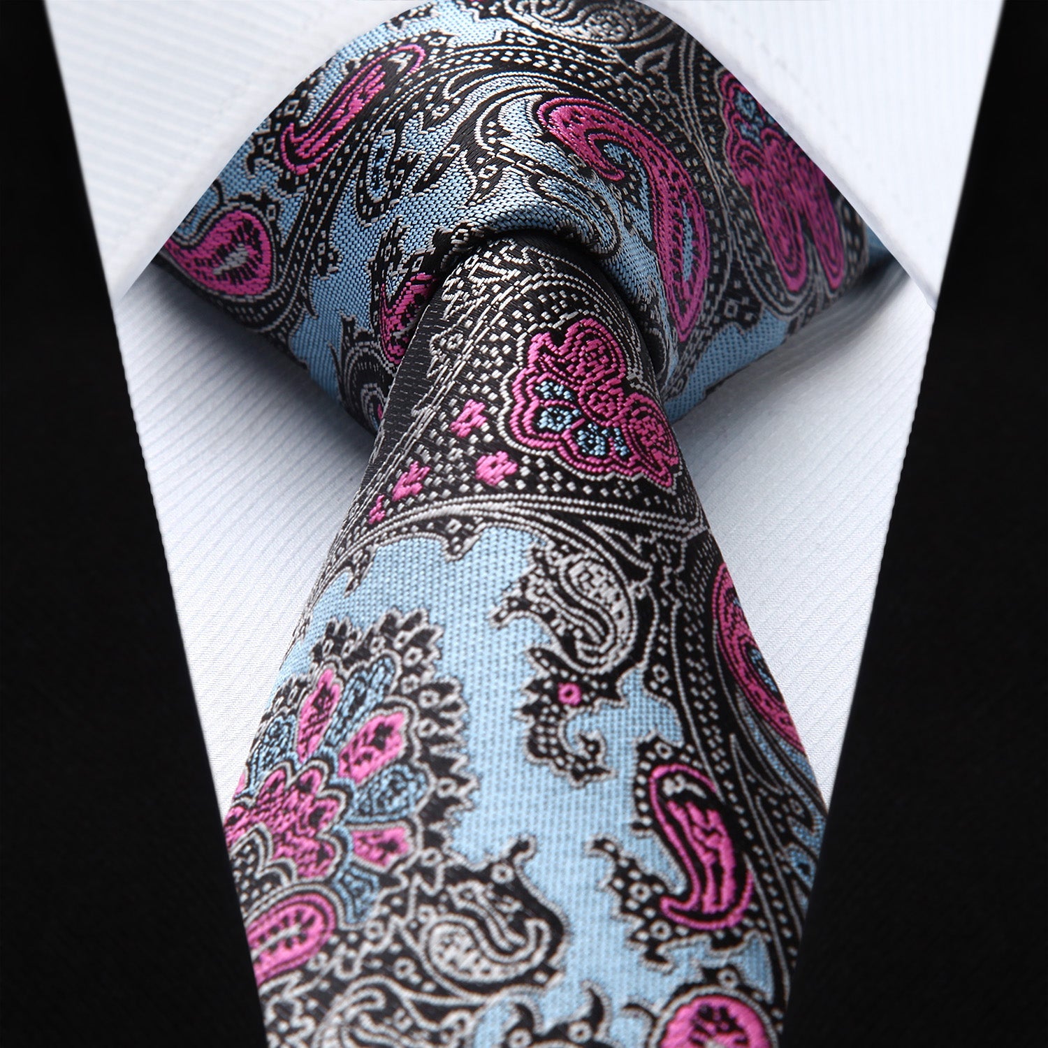Hisdern Blue Pink Paisley Tie Set For Formal Wear