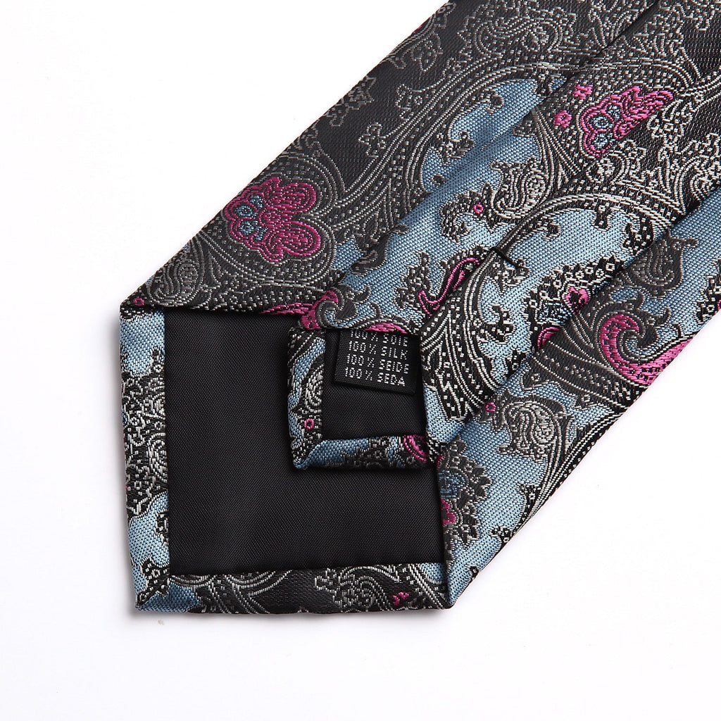 Hisdern Blue Pink Paisley Tie Set For Formal Wear