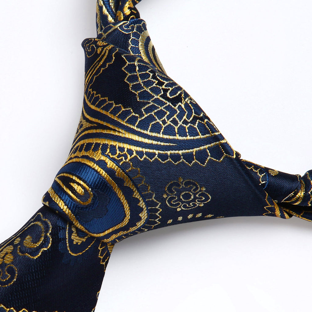 Hisdern Gold Blue Paisley Tie Set For Formal Wear