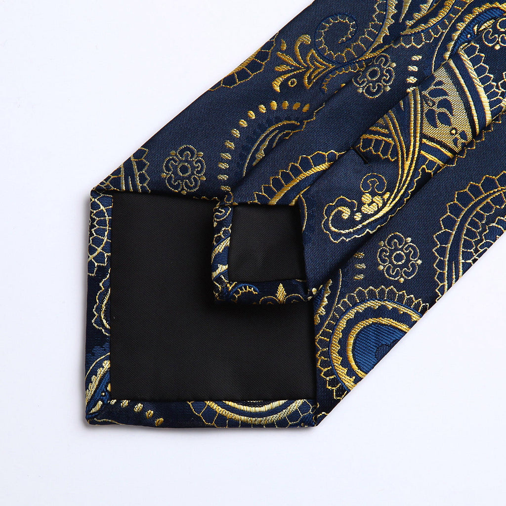 Hisdern Gold Blue Paisley Tie Set For Formal Wear