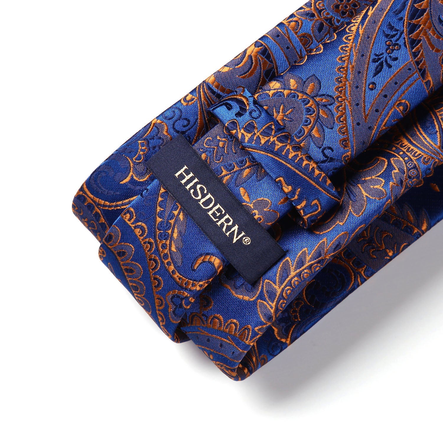Hisdern Blue Orange Paisley Tie Set For Formal Wear