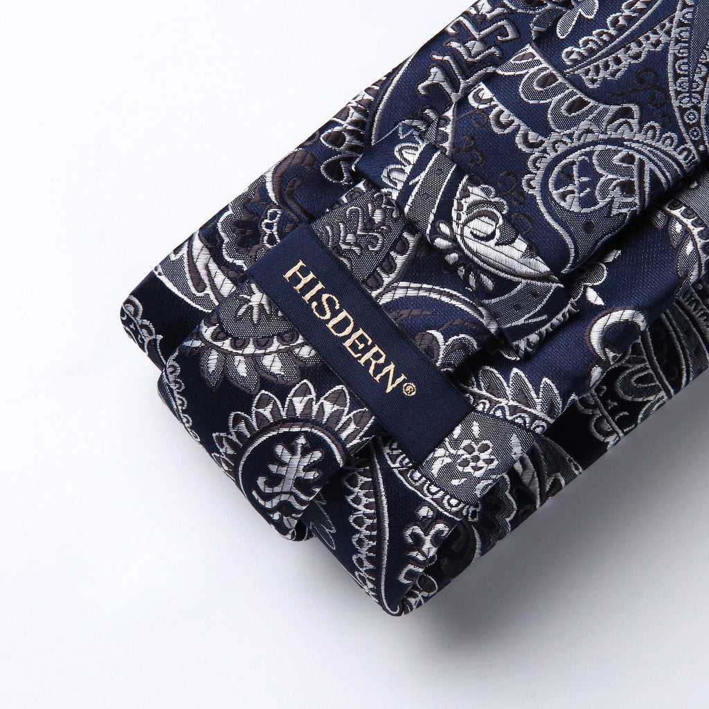 Hisdern Navy Blue Paisley Tie Set For Formal Wear