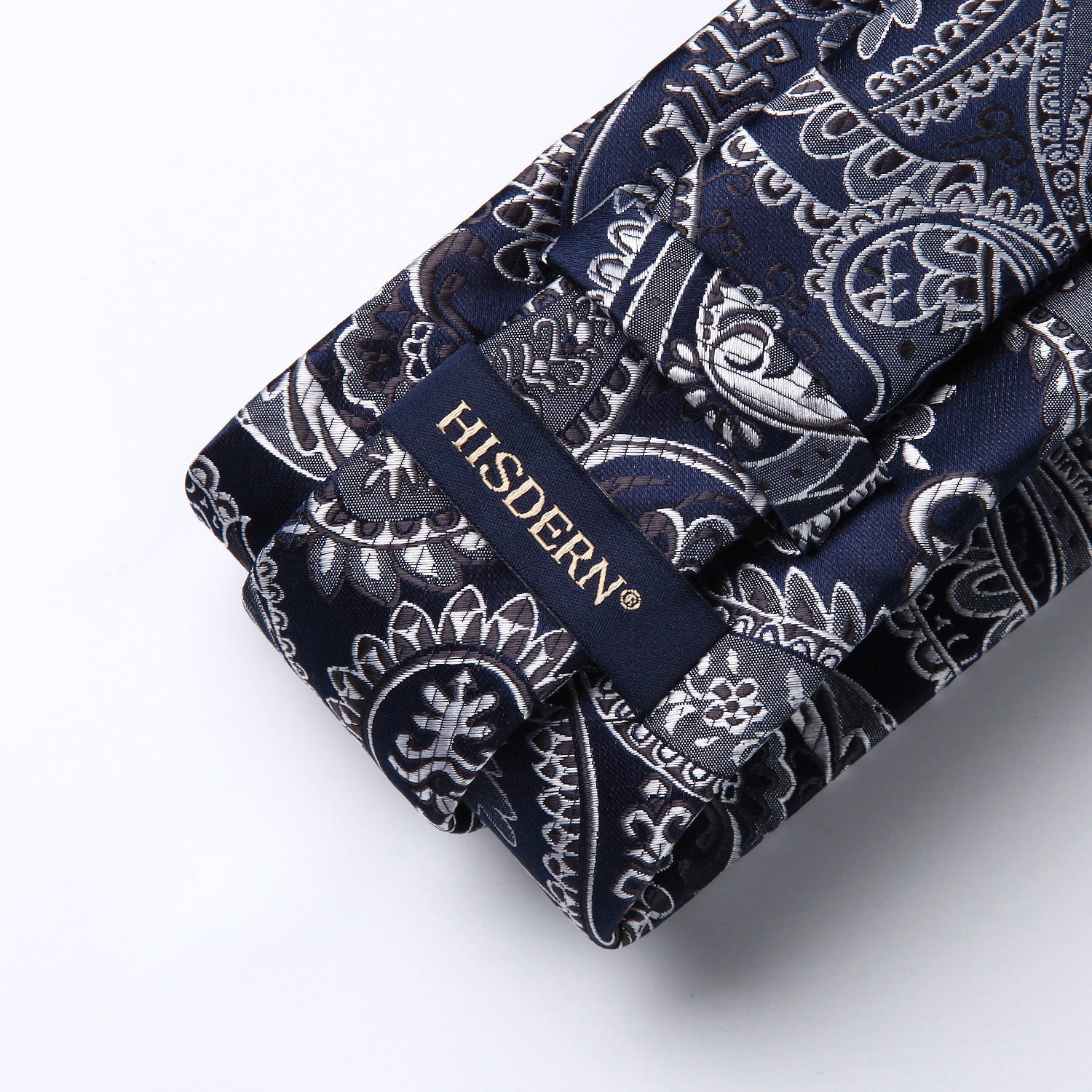Hisdern Navy Blue Paisley Tie Set For Formal Wear