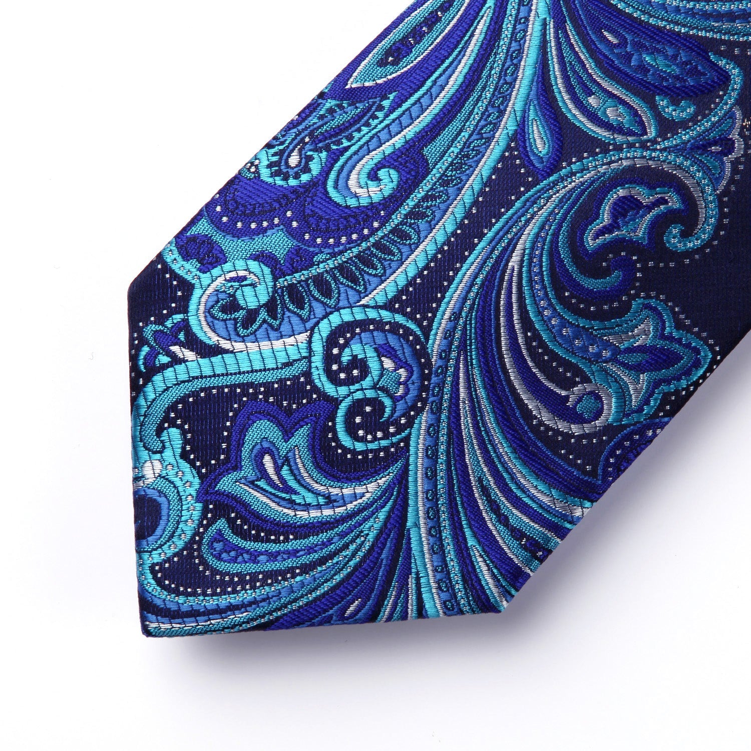 Hisdern Navy Blue White Paisley Tie Set For Formal Wear