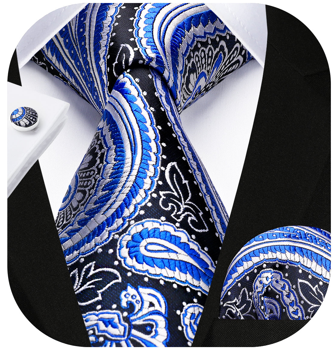 Hisdern Blue Paisley Wedding Accessories Set with Cufflinks