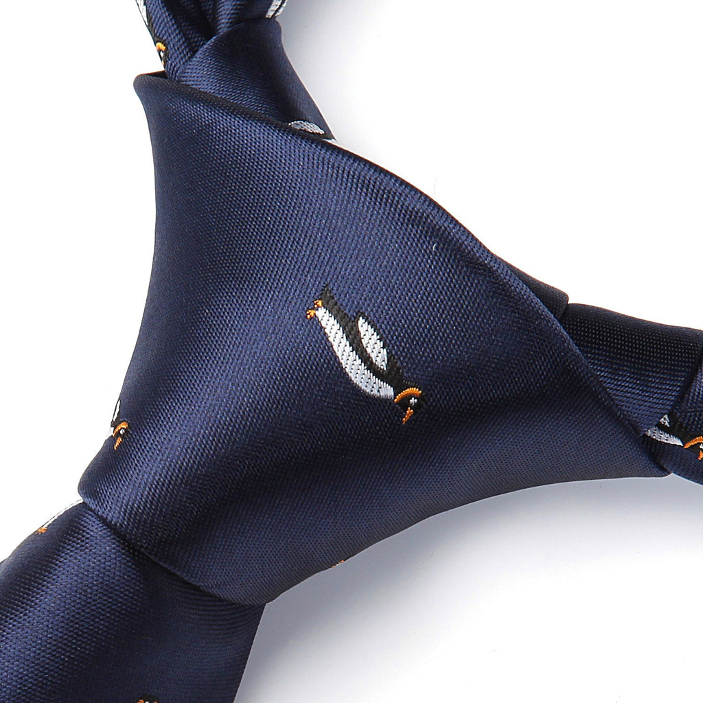 Hisdern Blue Penguin Cute Pattern Tie Set